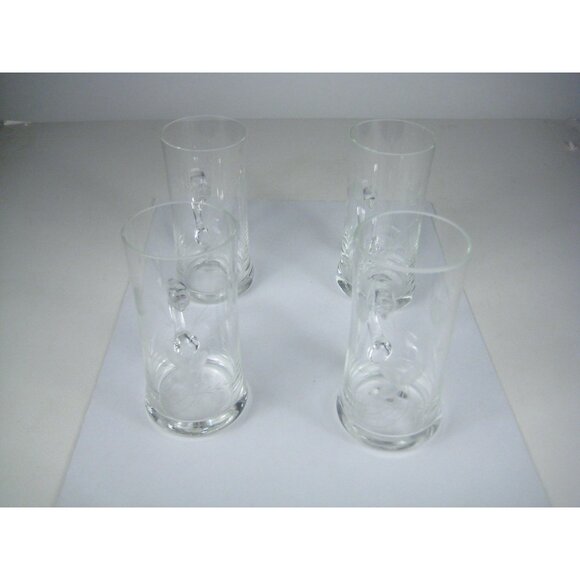 Set Of 4 Clear Floral Etched Glass Drinking Mugs Shot Glass Hot Toddy Barware - Picture 3 of 9